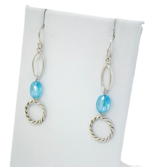 Vintage Sterling Silver 925 Blue Crystal Dangle Earrings - Picture 4 of 7